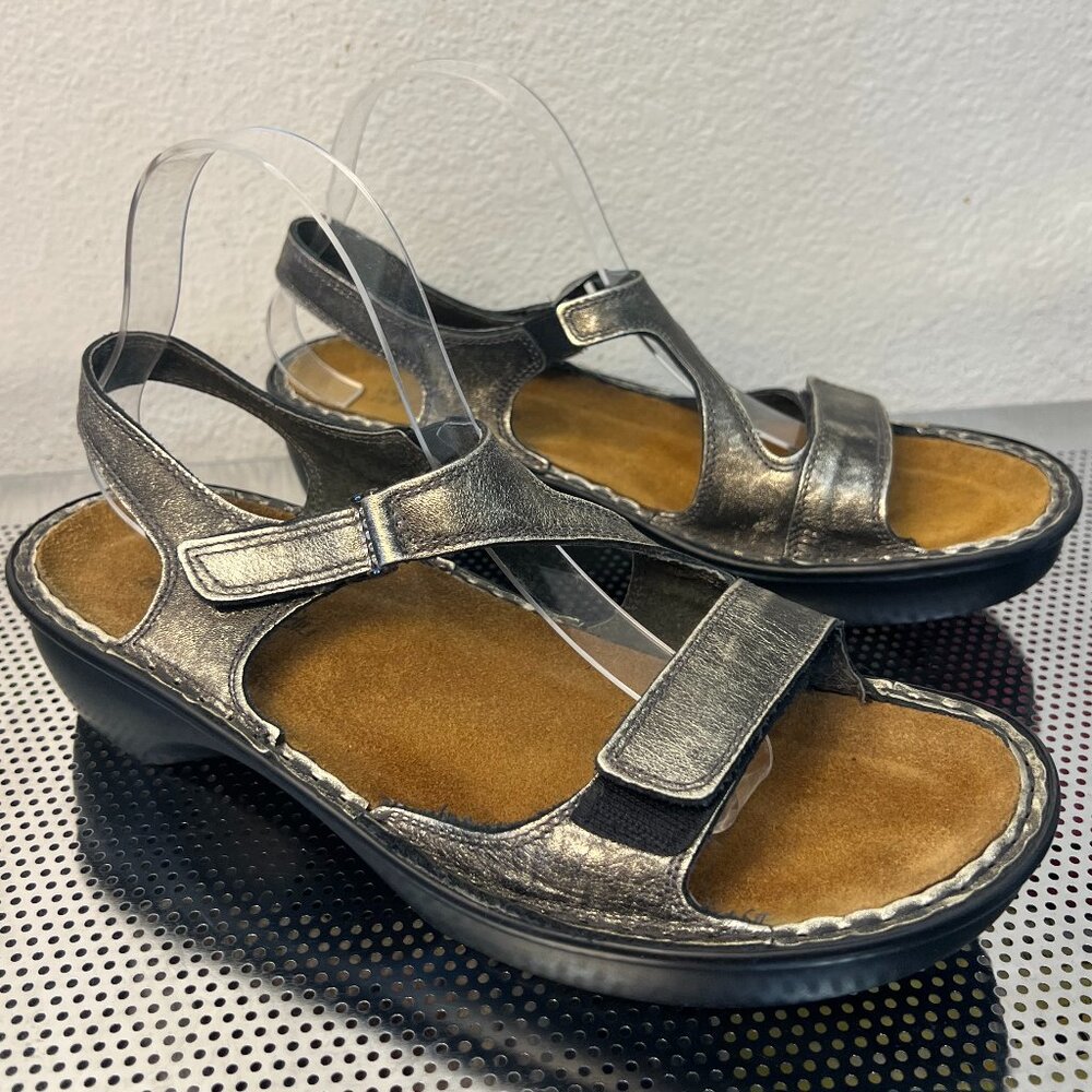 Naot‎ Faso Bronze Metal Leather Metallic Rhinestone Sandal Shoe Size 11-11.5